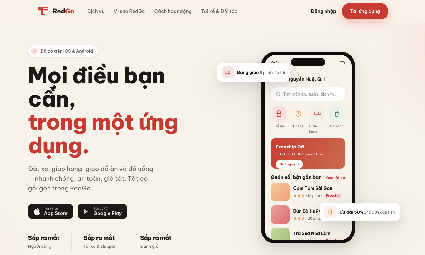 RedGo – Ứng dụng đặt xe, giao hàng & đồ ăn